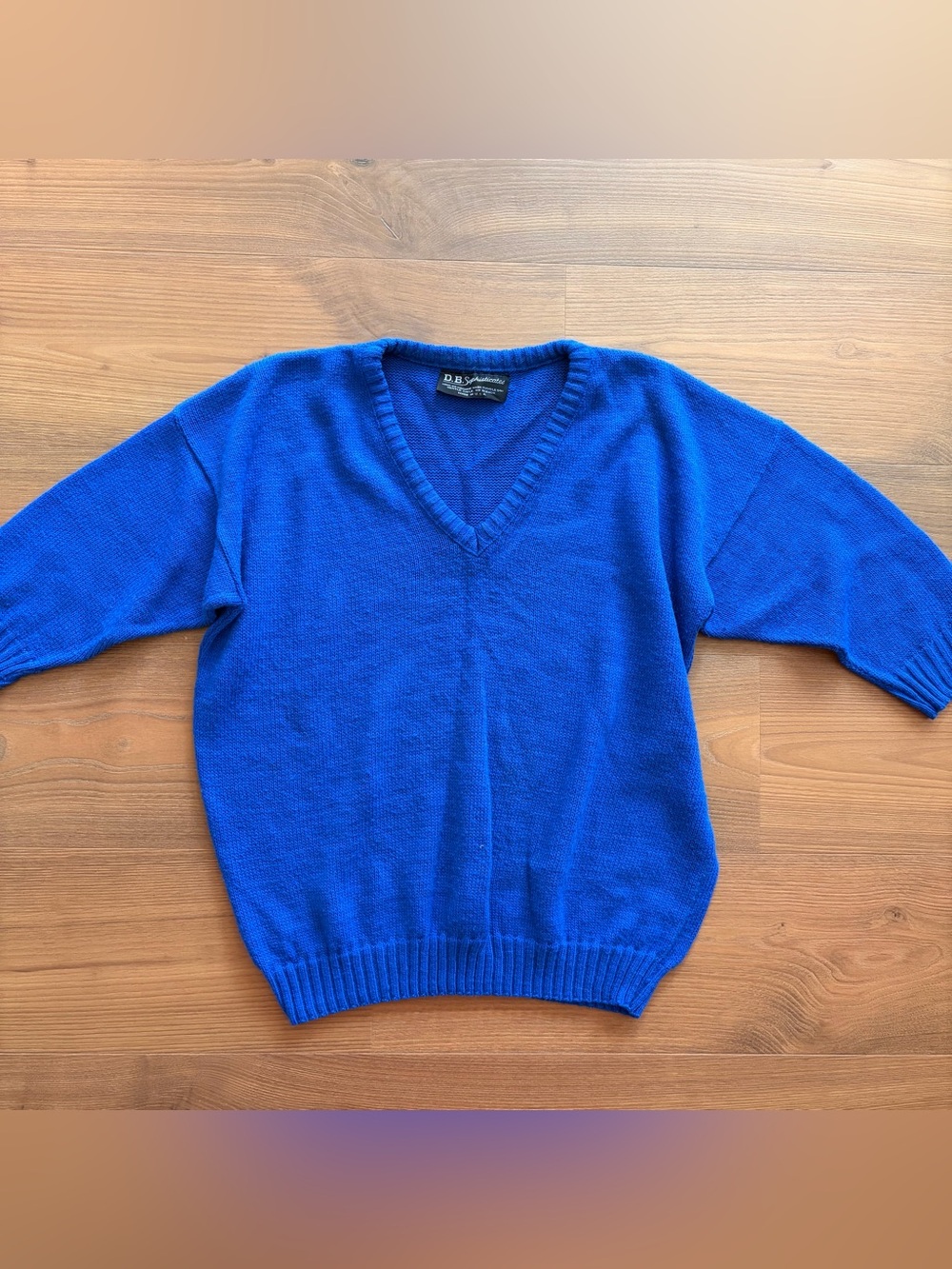 Women’s Royal Blue V-Neck Wool Blend Angora Sweater Size M